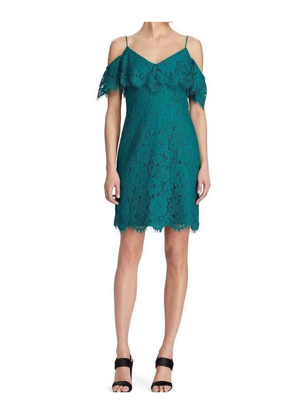Ralph Lauren Teal Alencon Lace Off-The-Shoulder Dress Size 14
